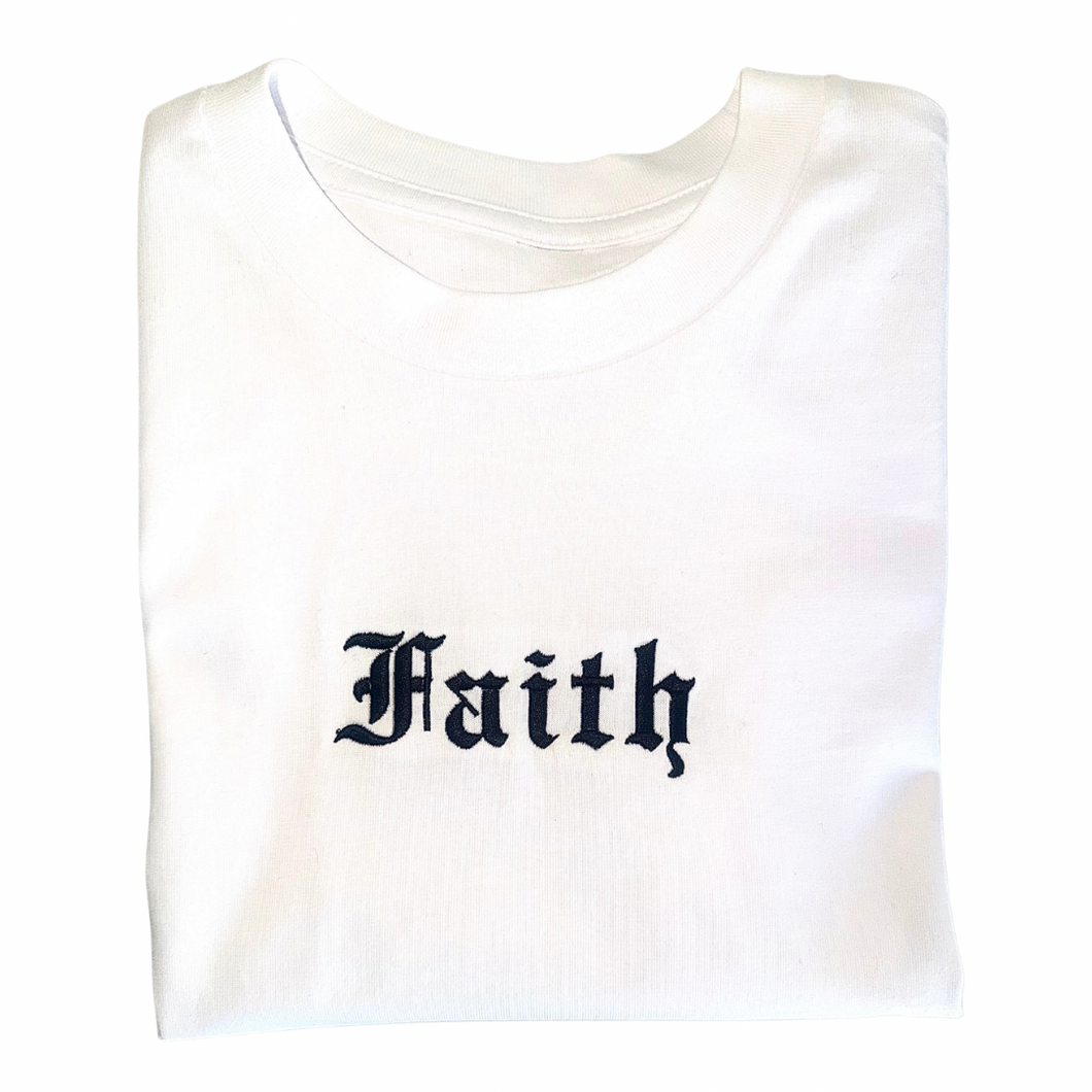 White embroidered Faith t-shirt